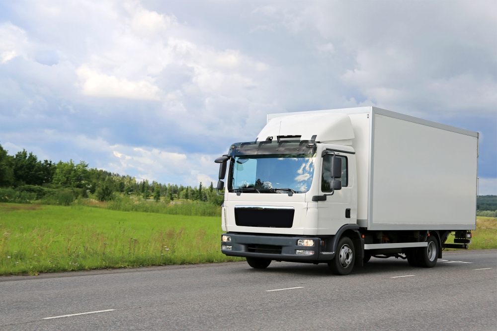 Class 2 medium rigid truck driving on a rural New Zealand road, suitable for Class 2 learner licence training.